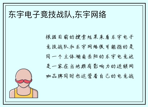 东宇电子竞技战队,东宇网络